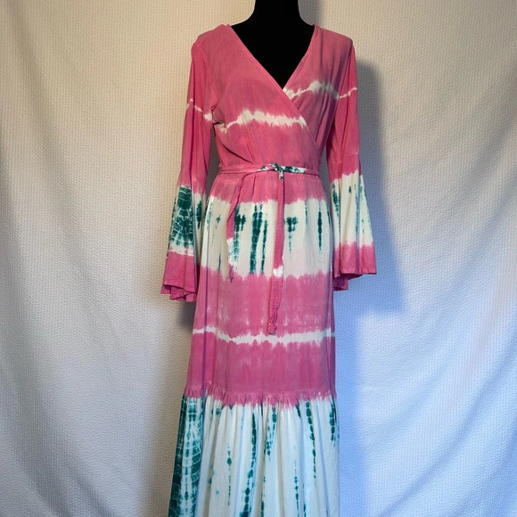 Tie Dye Bell Sleeve Maxi Wrap Dress / Empire
Line Long Maxi Dress OS - Picture 9 of 11